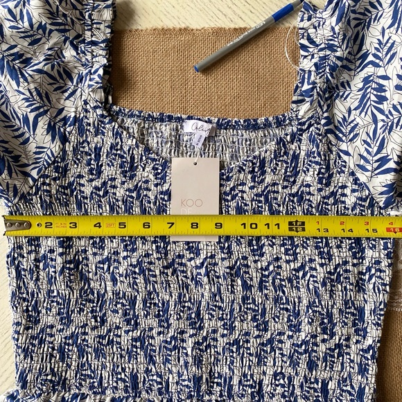 KOO DE KER Modest Floral Dress smocked bodice, & short sleeves Blue/White Size L - Picture 10 of 16